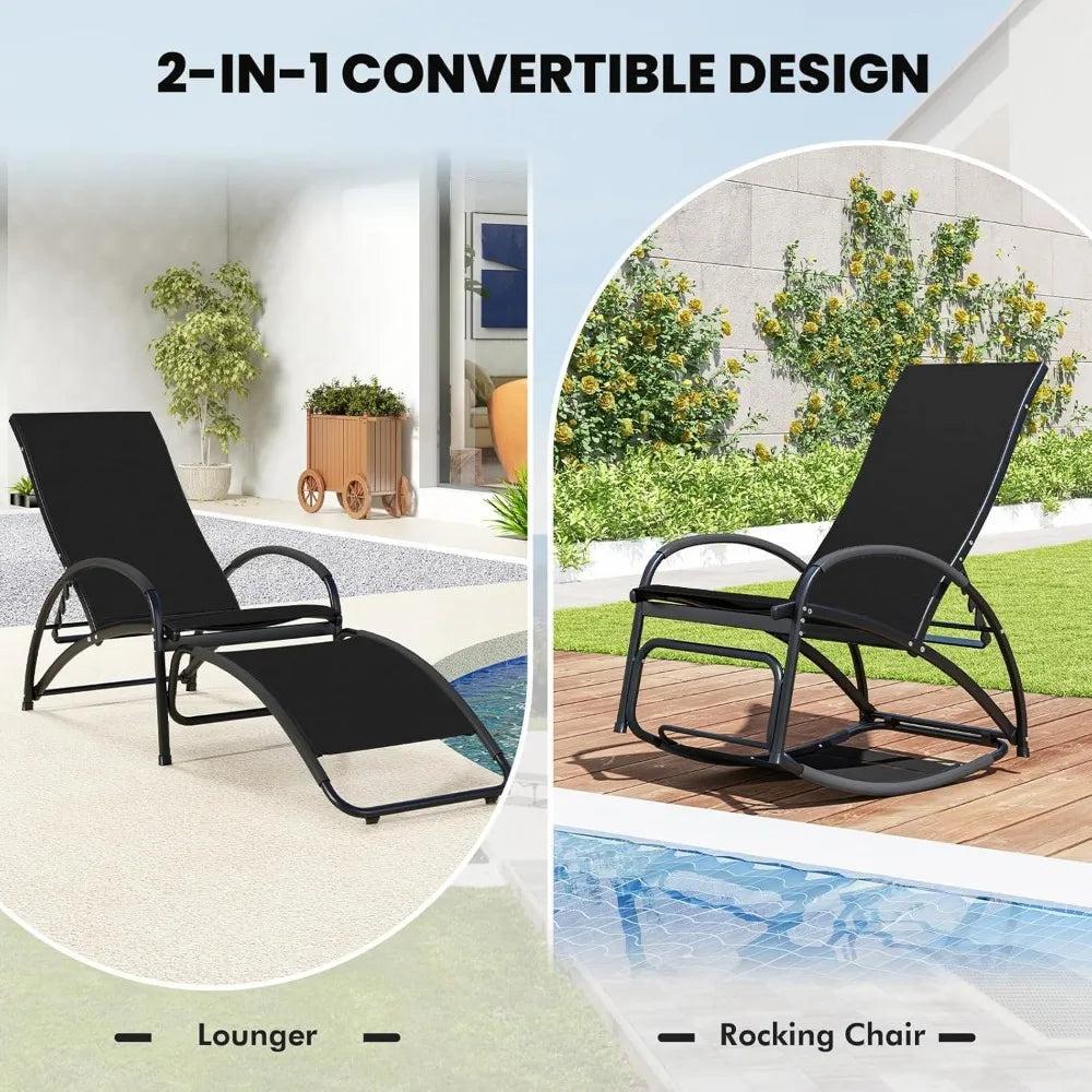 MKDK Convertible Outdoor Rocking Lounge Chair With Armrests