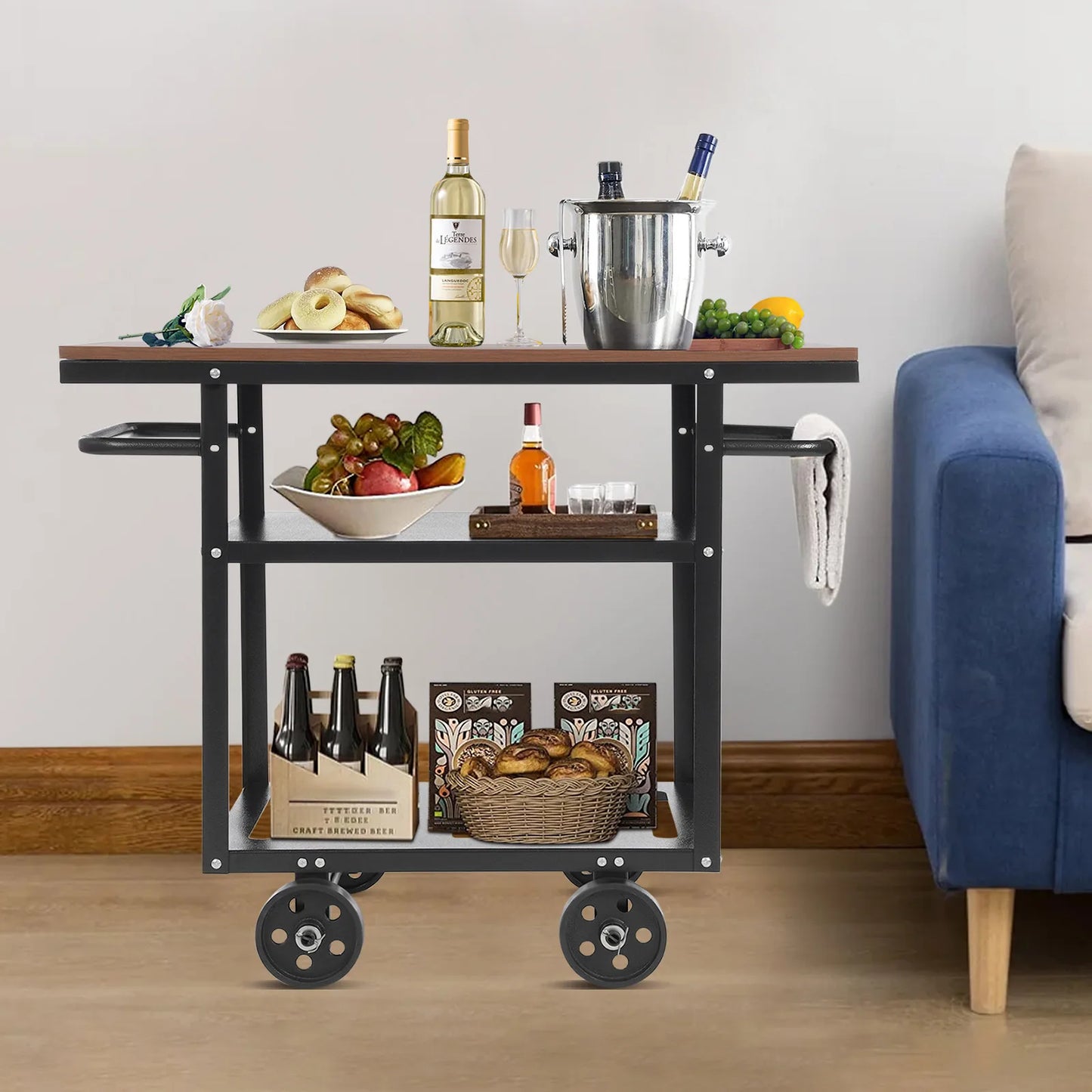 CNCEST Industrial Pipe Bar Cart 3-Tier Rolling Kitchen Cart