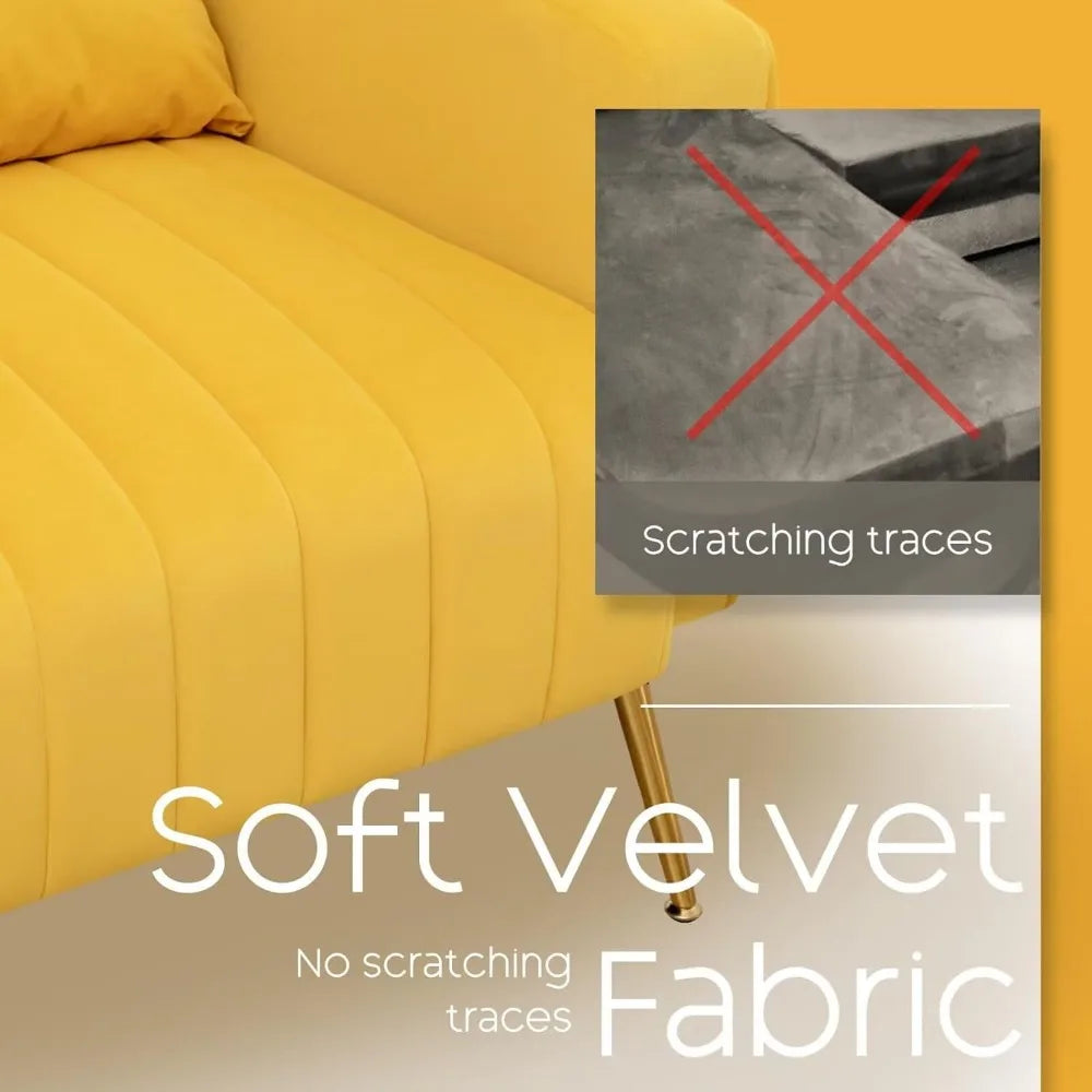 Byellow Velvet Wingback Chairs Set For Living Room