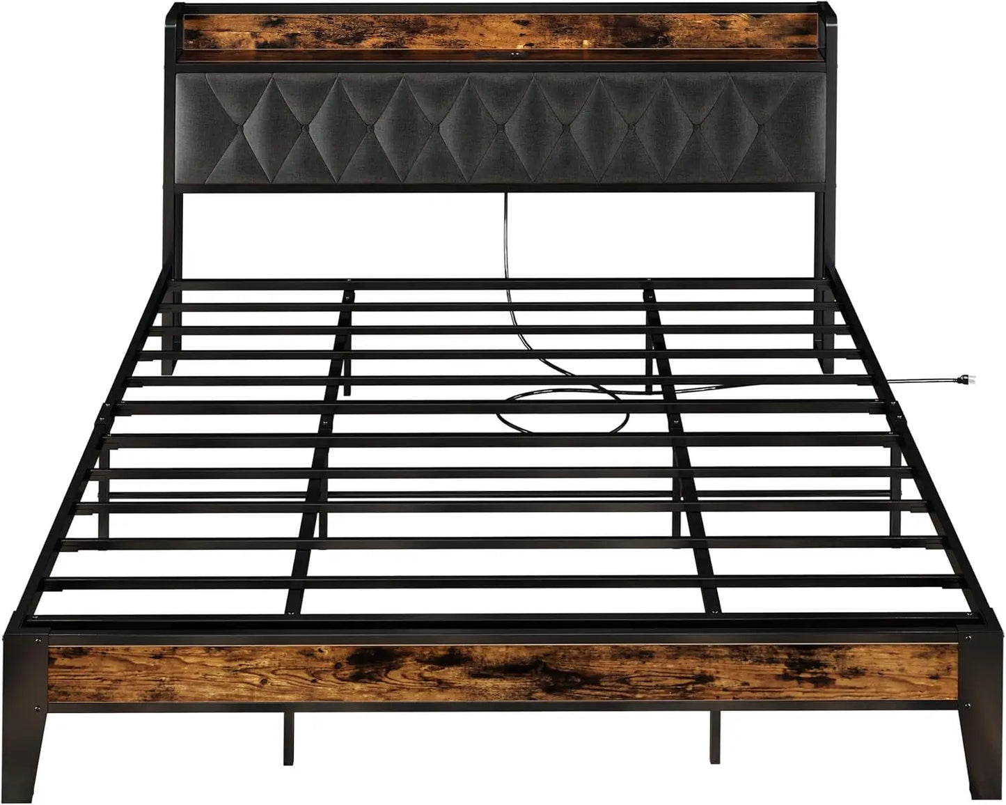 ANCTOR Storage Headboard Bed Frame With Outlets No Box Springs Needed