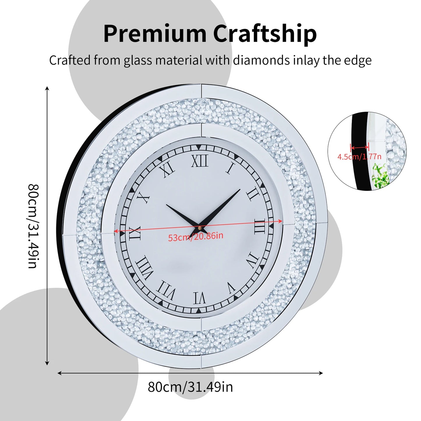 Glam Sparkle Mirrored Wall Clock For Modern Home Decor