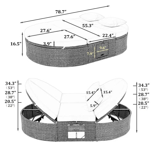 Rattan Outdoor 2 Person Reclining Daybed With Cup Trays