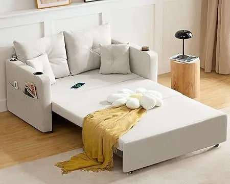 3 in 1 Convertible Sofa Bed with Storage Pocket and USB Comfy Loveseat