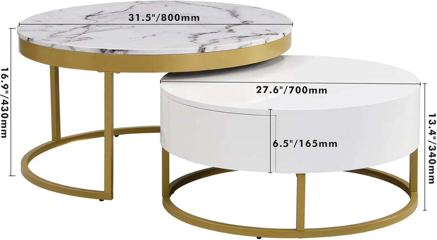 Modern Round Nesting Coffee Table with Drawers for Stylish Living Room Decor
