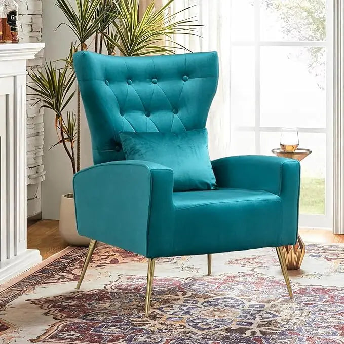 Mid Century Modern Velvet Accent Armchair With Tufted Back