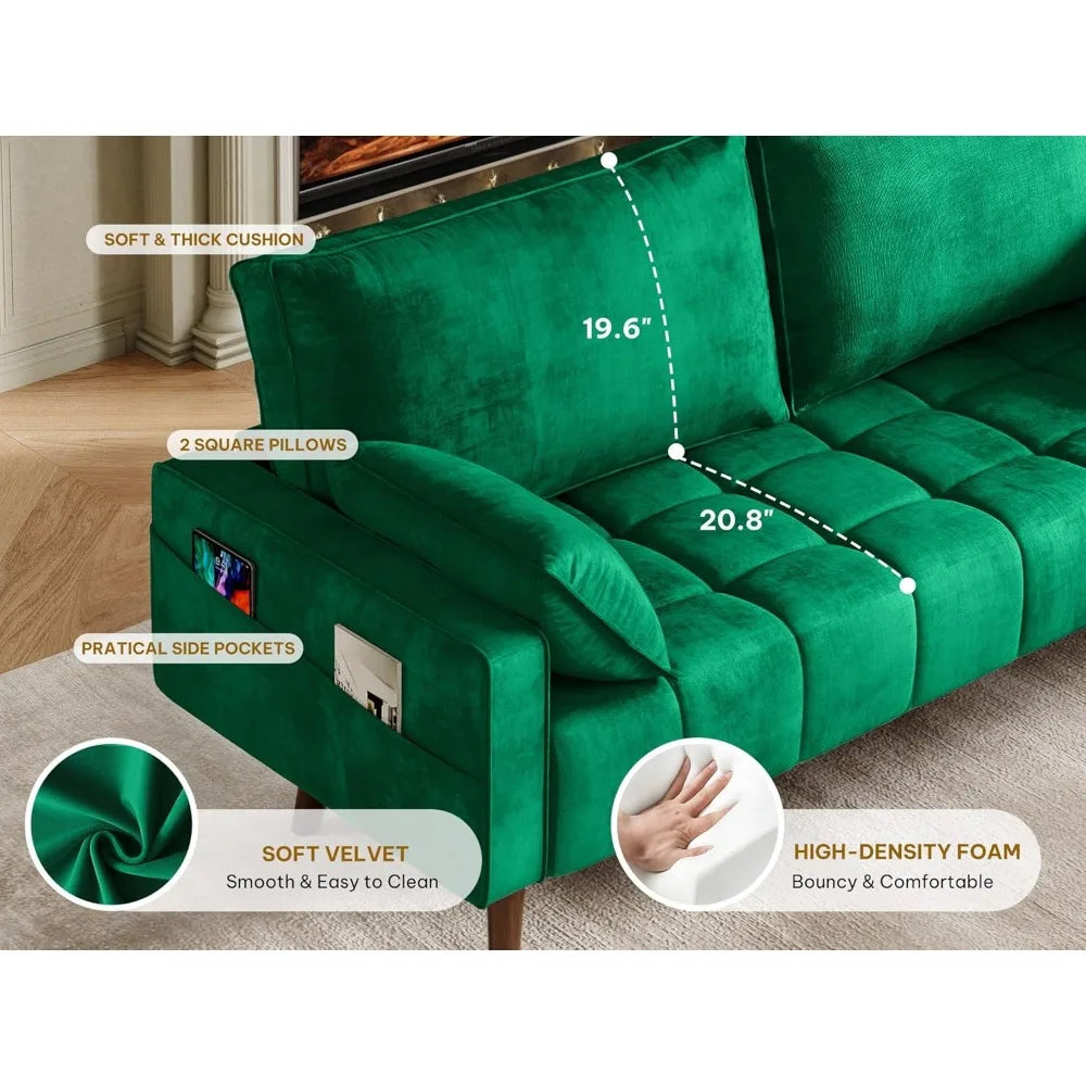 67 Inch Modern Velvet Loveseat Sofa for Small Spaces with Storage Pocket