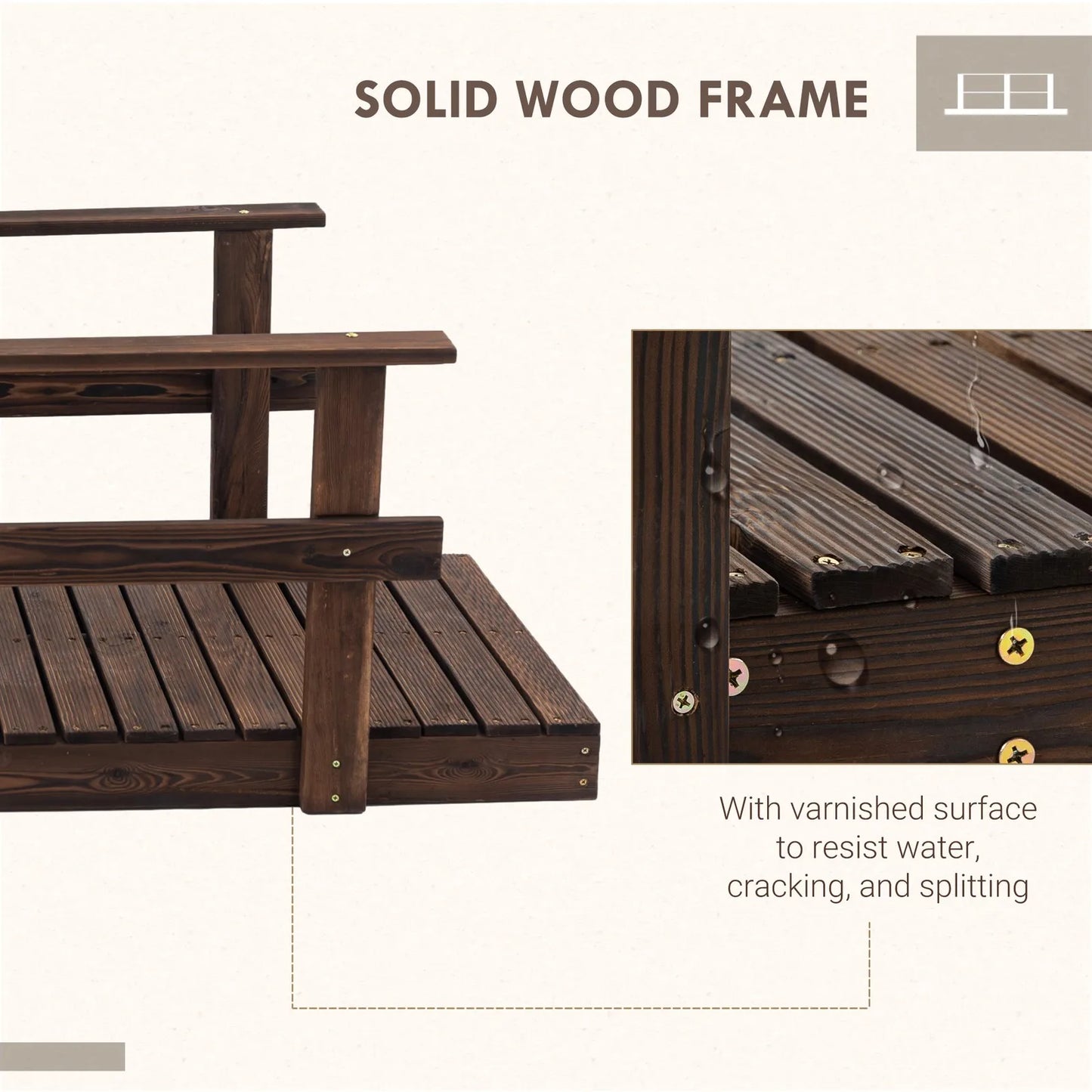 Wood Garden Bridge With Side Rails Footbridge Durable Weatherproof