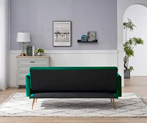 CN Velvet Tufted Convertible Sofa Bed With Metal Legs