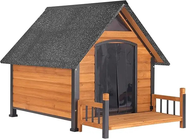 Weatherproof Large Dog House Chew Proof Kennel with Metal Frame for All Breeds