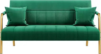56.5 Inch Modern Velvet Sofa with Gold-Tone Metal Arms for Living Room