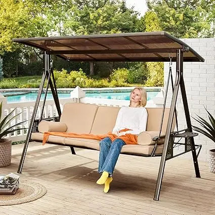 Outdoor Porch Swing With Hardtop 3 Seat Patio Swing