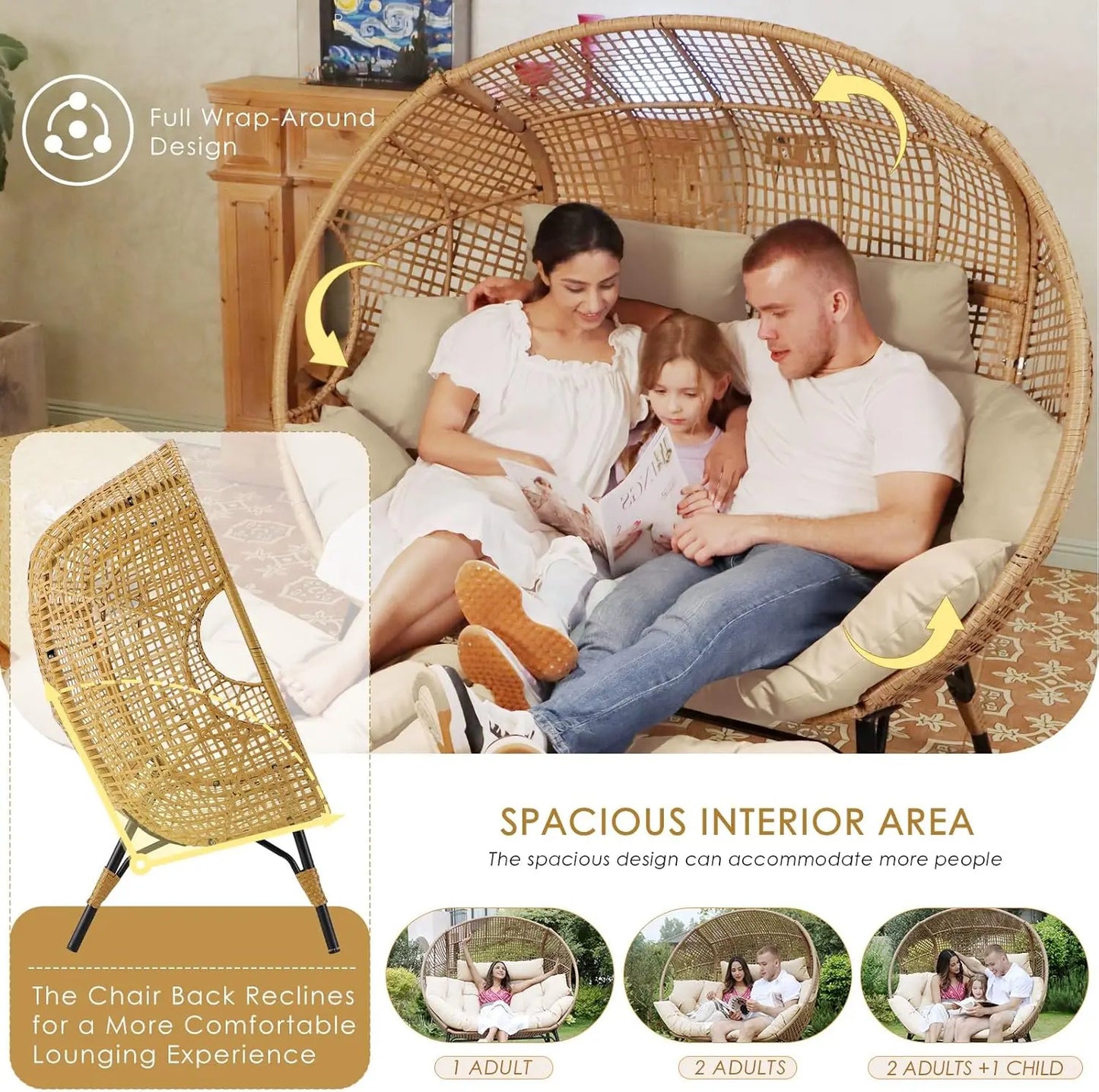 XMSJ Double Egg Chair Indoor Outdoor Weatherproof Cushioned Loveseat