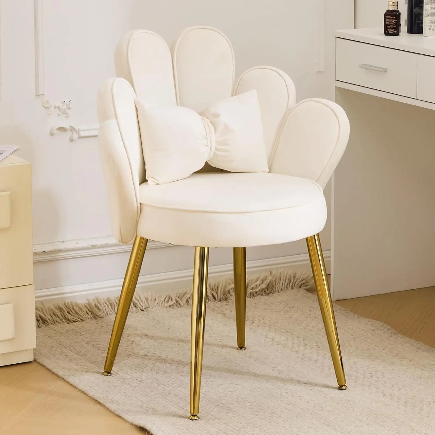 Petal Velvet Makeup Vanity Chair with Back for Girls Comfy Modern Design