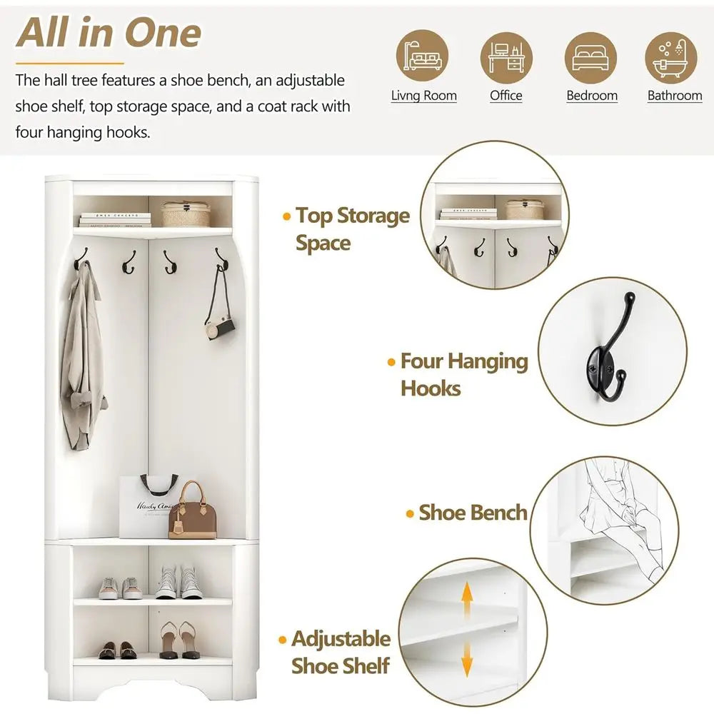 Hall Tree Featuring Four Hooks And Coat Rack Storage