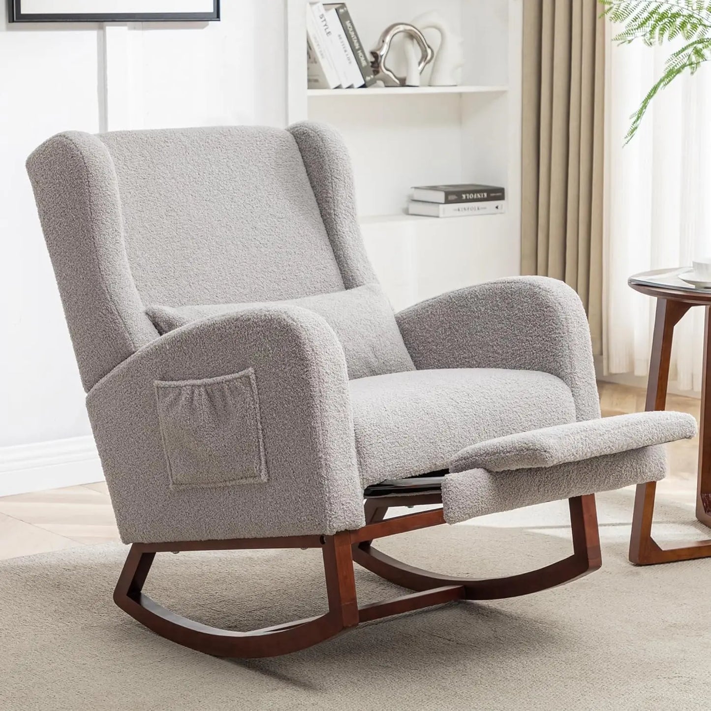 Wingback Rocking Chair Nursery with Footrest and Pillow Teddy Nursing Glider