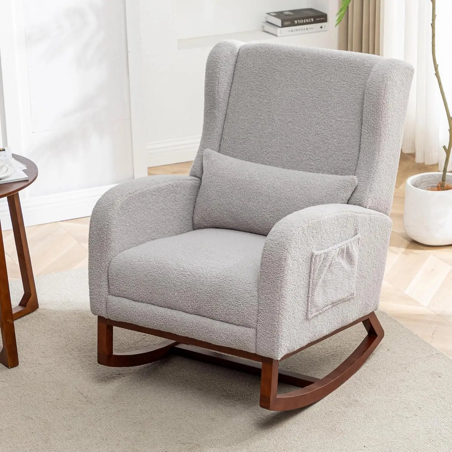 Wingback Rocking Chair Nursery with Footrest and Pillow Teddy Nursing Glider