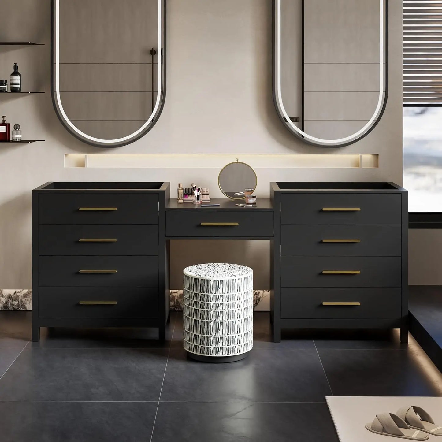 Modern Bathroom Vanity Sink Combo With Makeup Desk Faucets