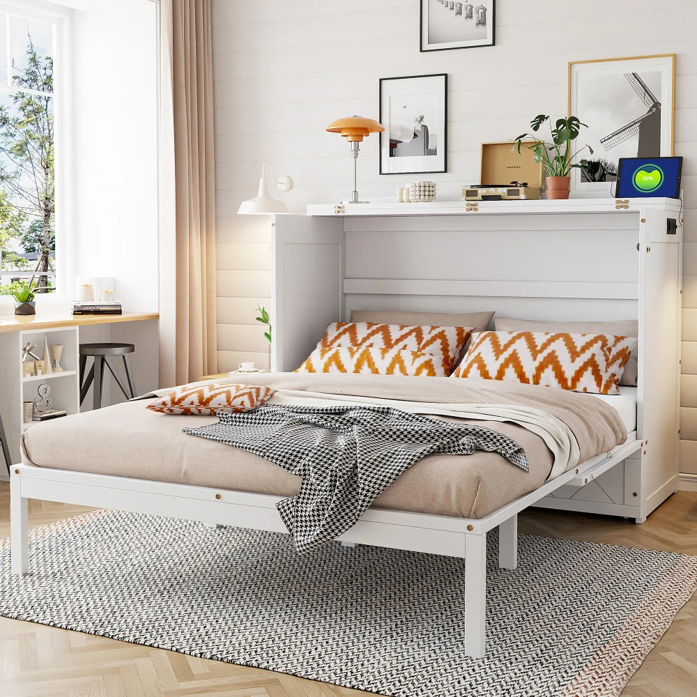 Murphy Bed Folding Wall Bed With BuiltInDrawer Usb Ports