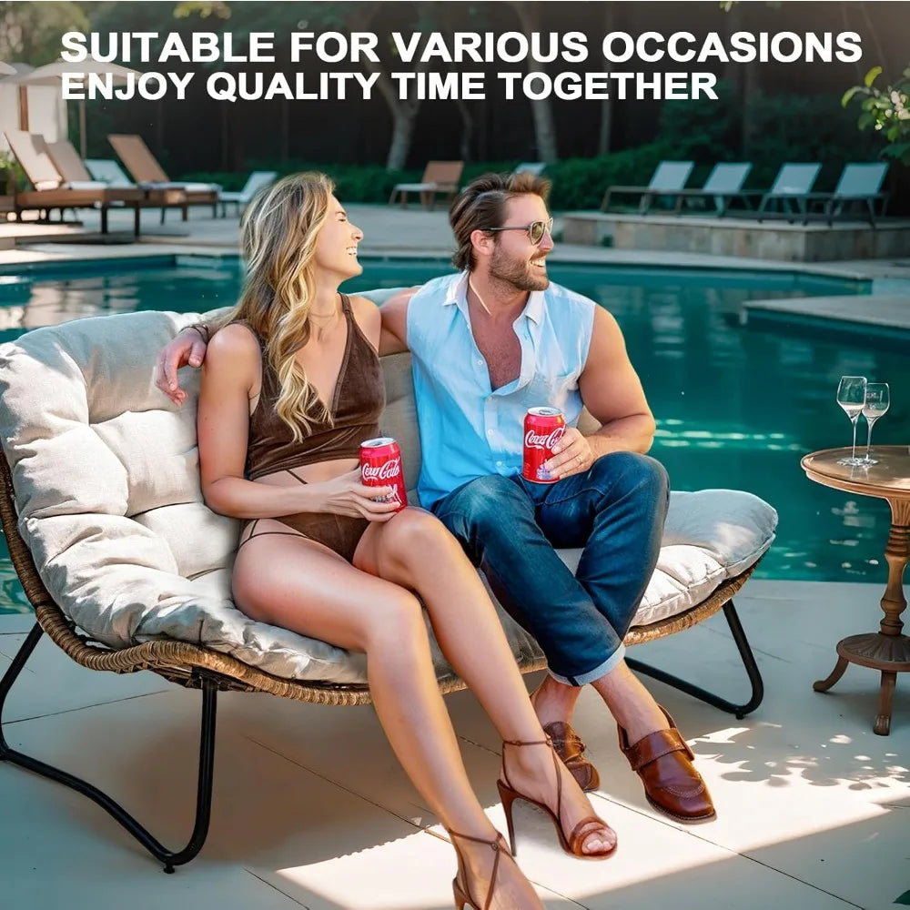 Outdoor Loveseat 2 Seater Cozy Rattan Couch with Soft Cushion for Patio
