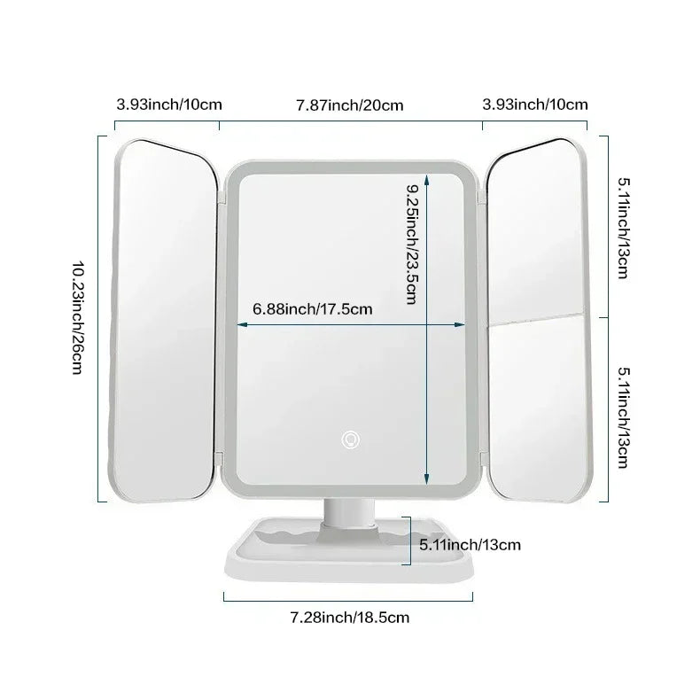Hign-concerned Trifold LED Makeup Mirror With Lights