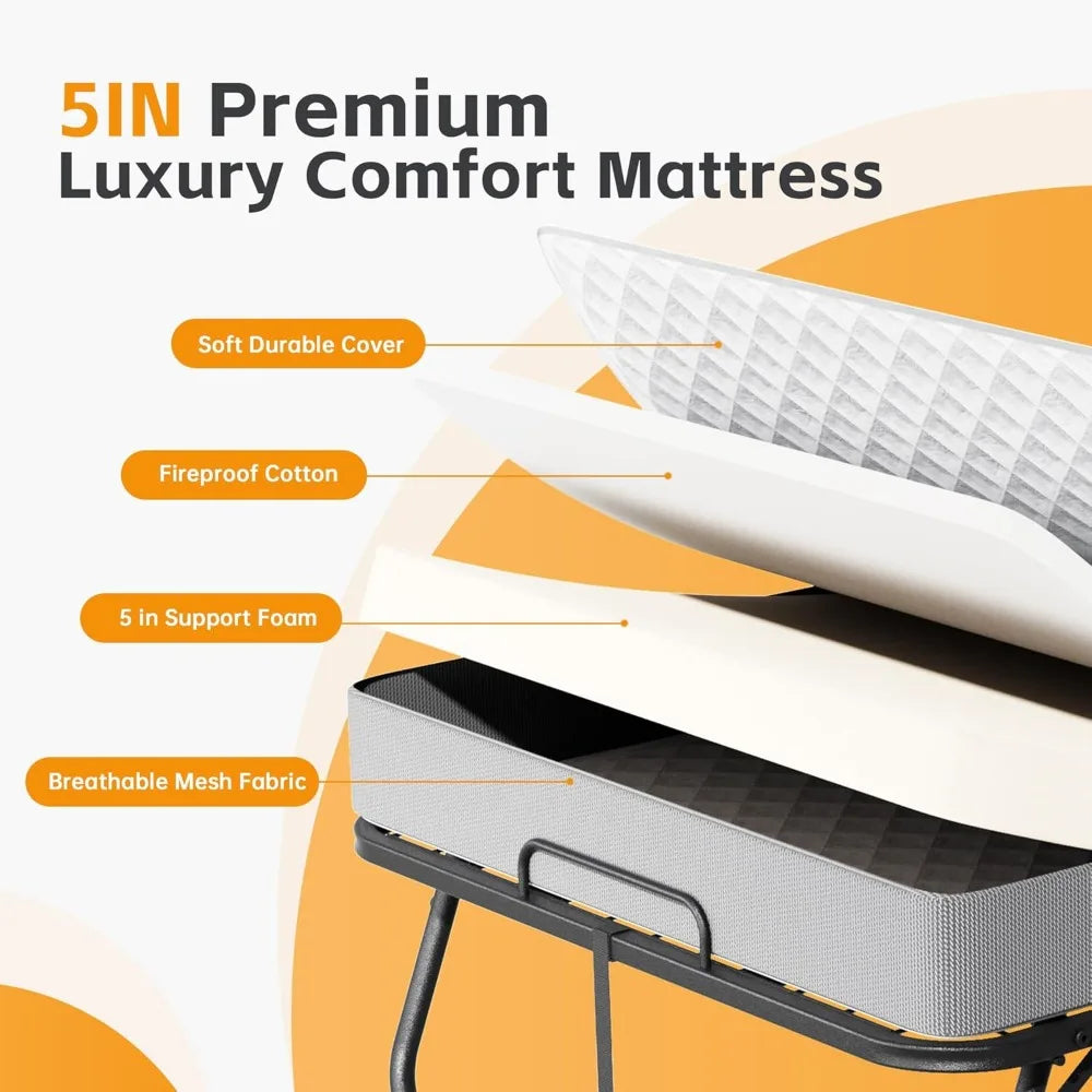 Folding Bed With Memory Foam Mattress And Wheels