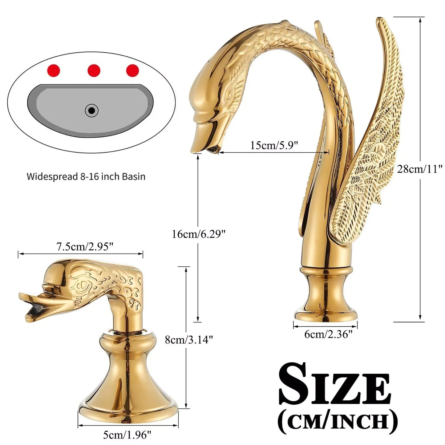 MYQualife Swan Shape Dual Handle Deck Mounted Basin Faucet