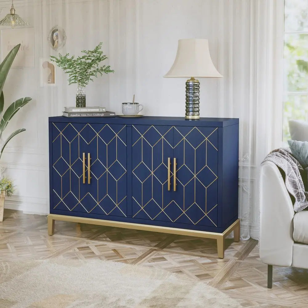 Accent Cabinet With Gold Trim Four Doors And Shelves