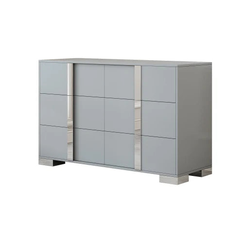 Upholstered Bedroom Set With LED Bed And Mirrored Dresser