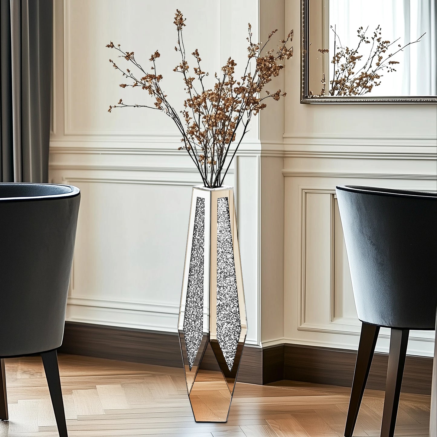 Tall Crushed Diamond Floor Vase Modern Crystal Home Decor for Living Room