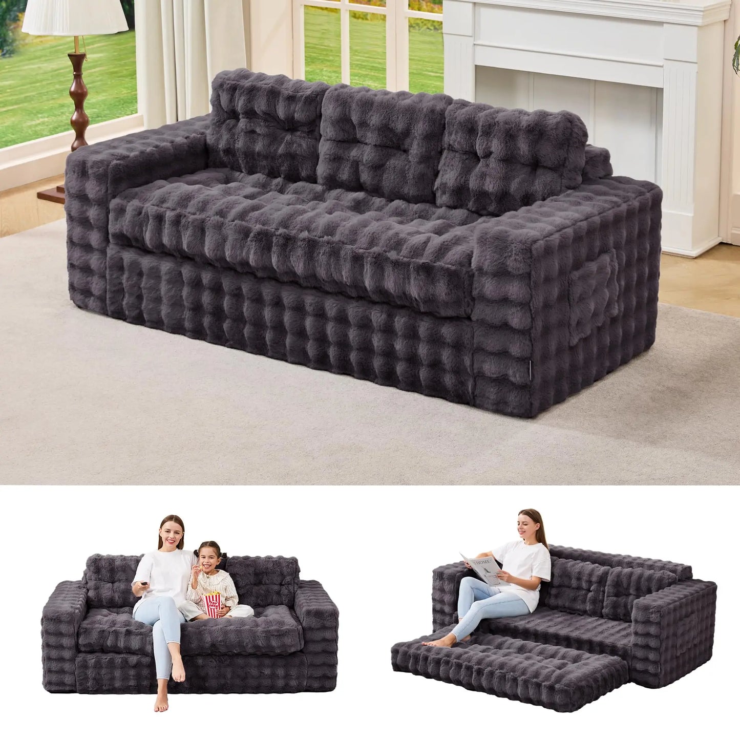 Fluffy Tufted Convertible Cloud Sofa For Living Room