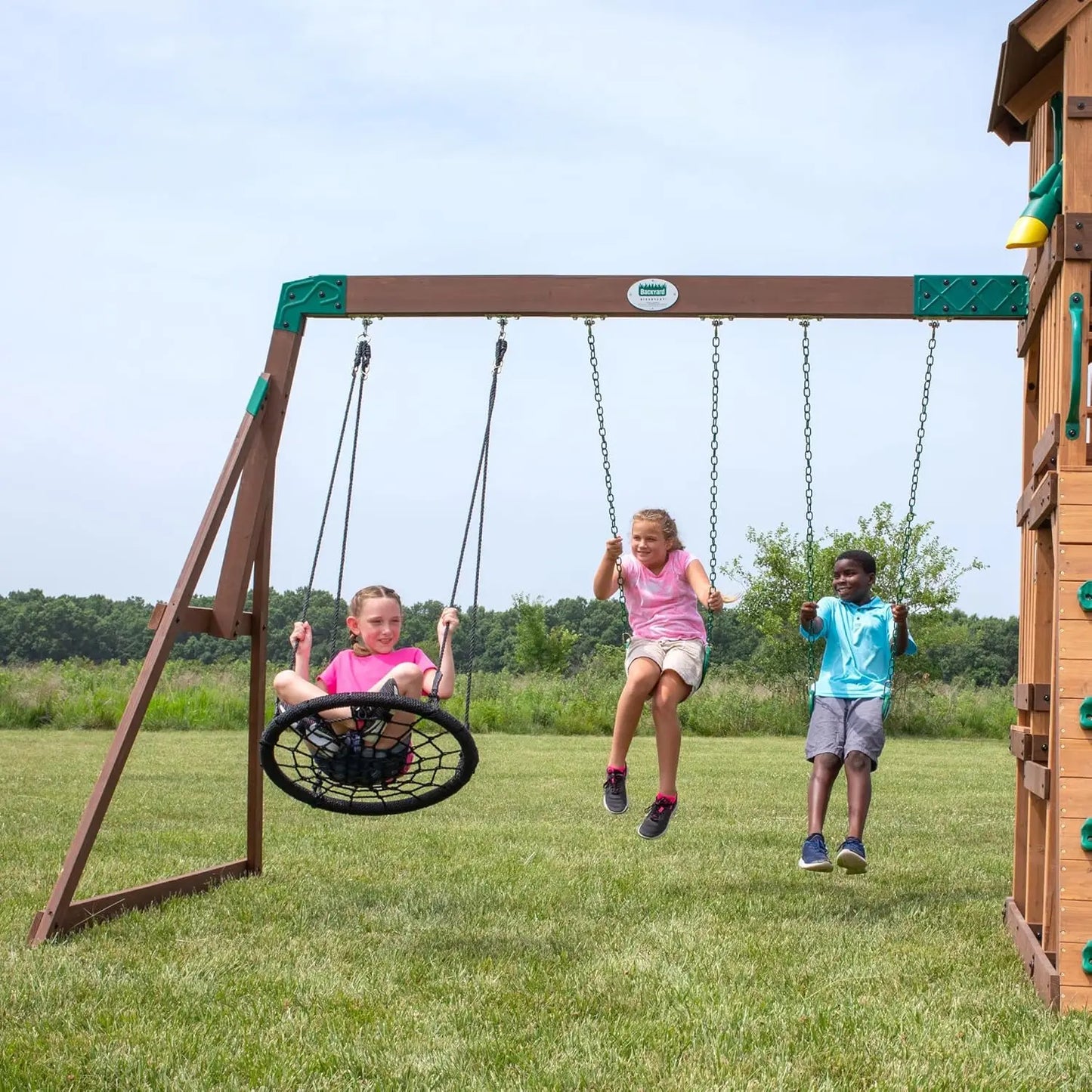 Highlander Cedar Wood Swing Set With Wave Slide Clubhouse