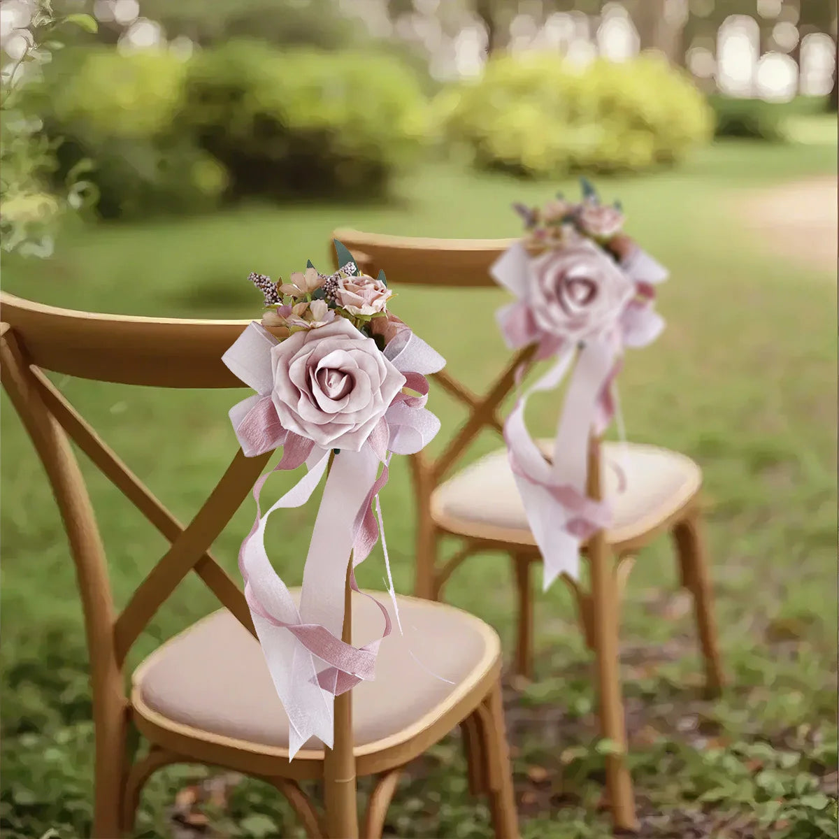CN Zhejiang 4Pcs Wedding Aisle Pew Flowers Ribbons Chair