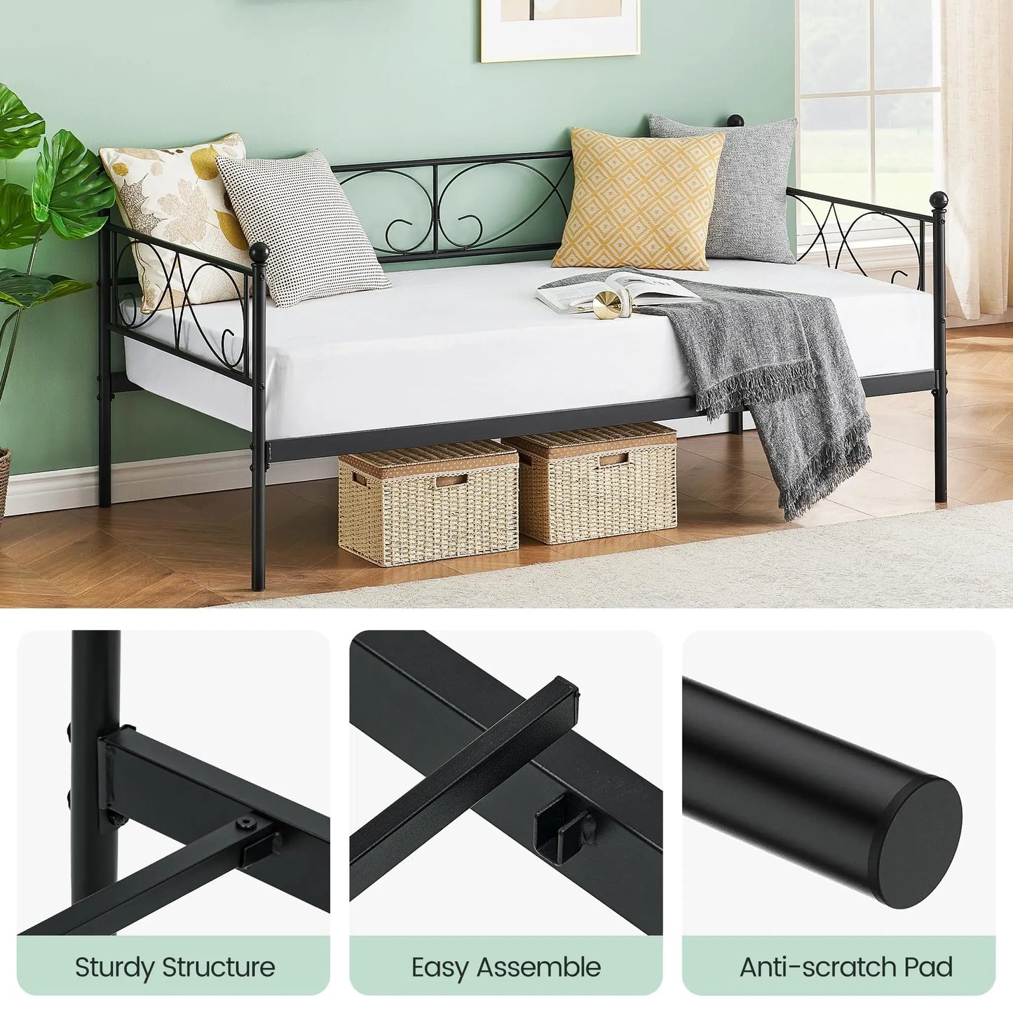StudysetCN Daybed Frame With Metal Slats Mattress Base