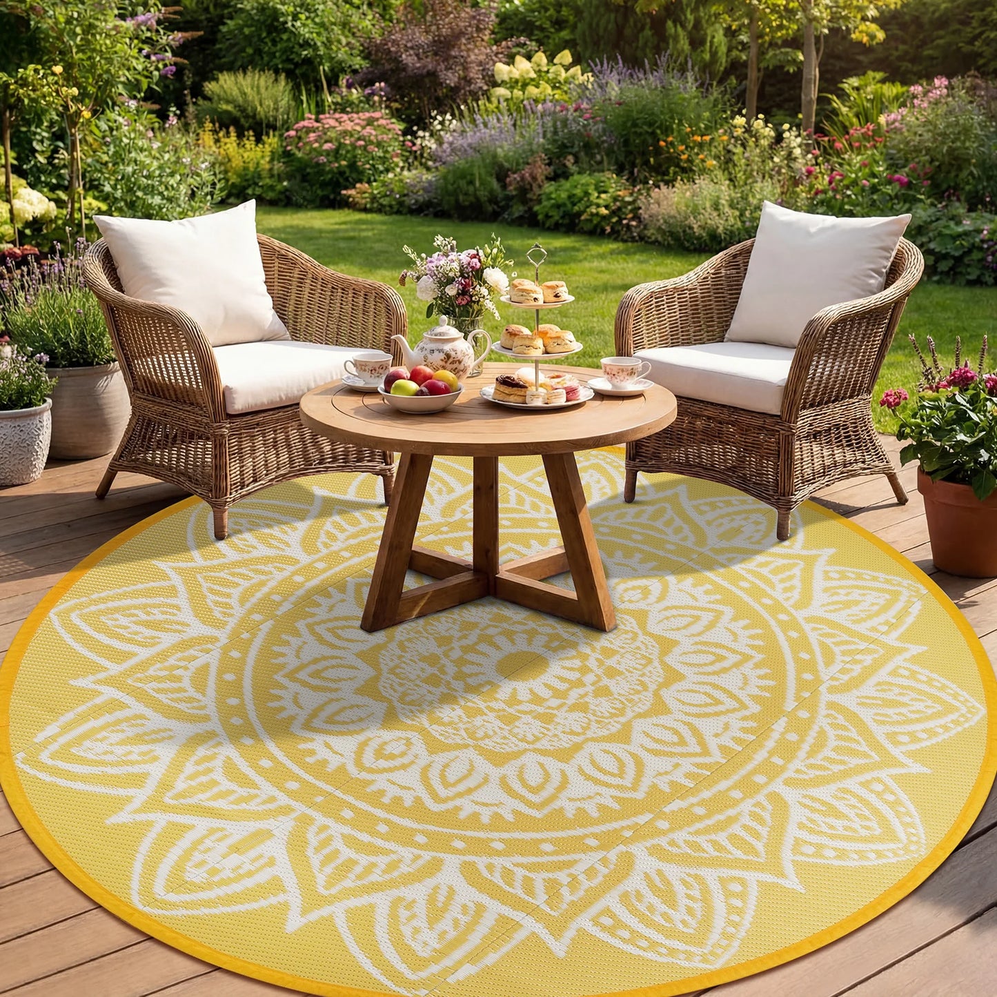 Round Outdoor Reversible Rug Waterproof Portable For Camping