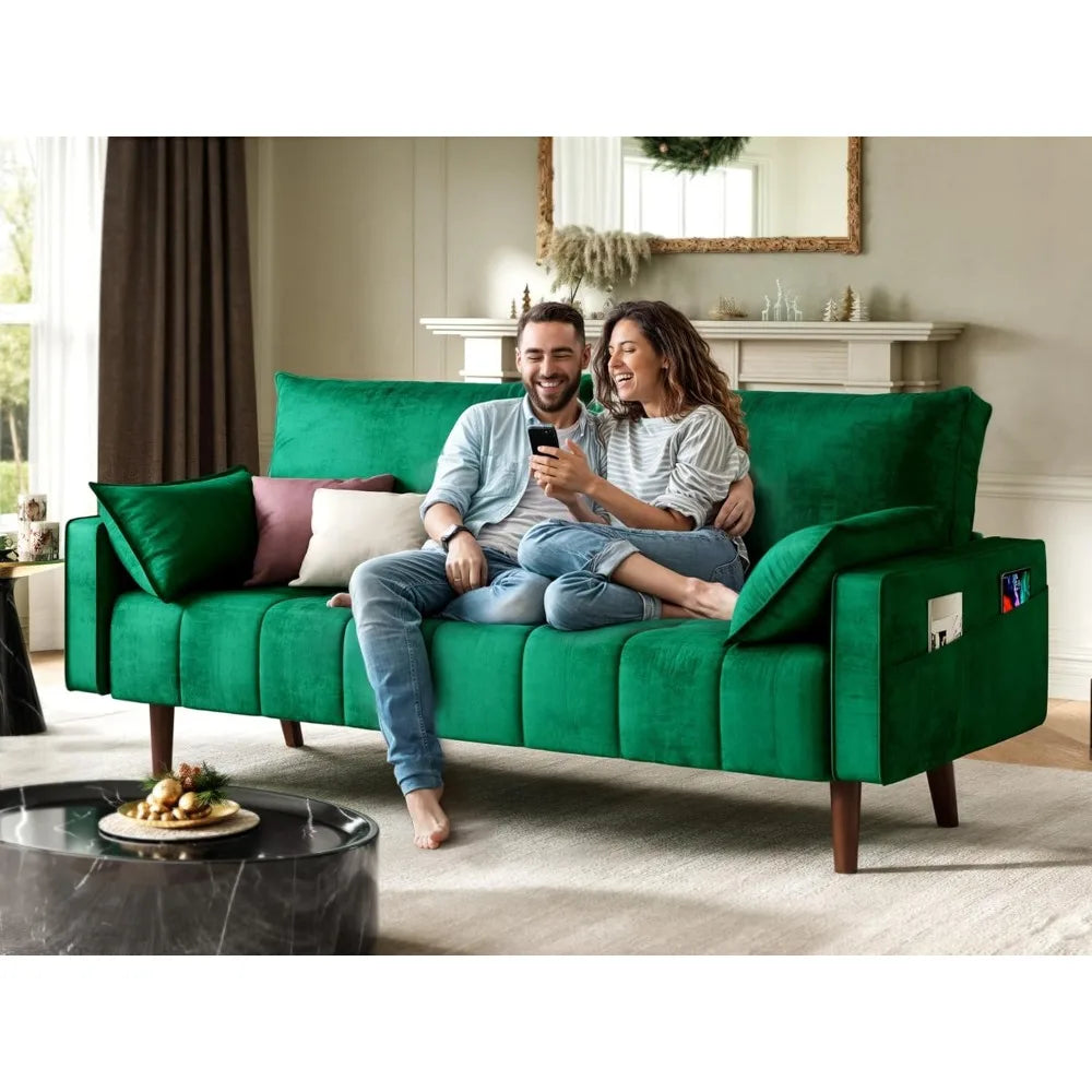 67 Inch Modern Velvet Loveseat Sofa for Small Spaces with Storage Pocket