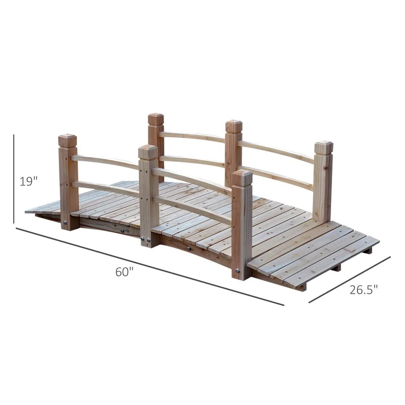 Fir Wood Garden Bridge Arc Walkway With Side Railings