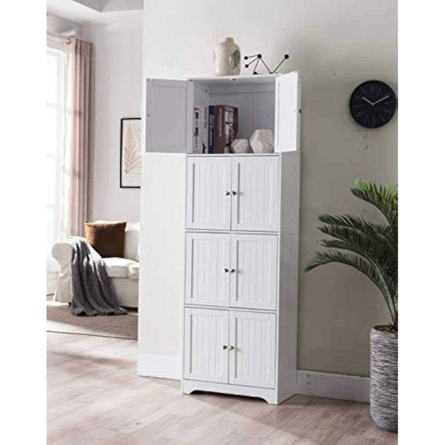Lyons 4 Tier Kitchen Pantry Storage Cabinet with 8 Doors in White 68 Inches High