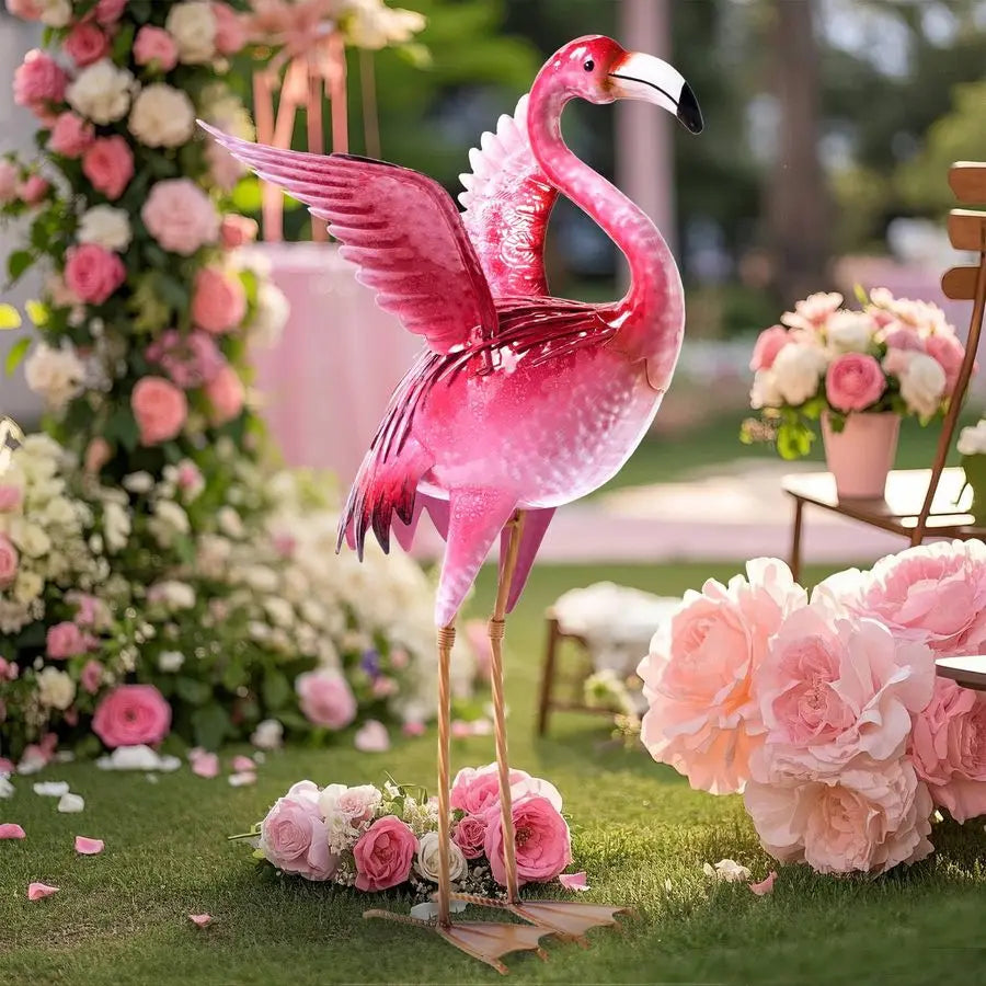 Garden Flamingo Statue Outdoor Metal Bird Sculpture Yard Art