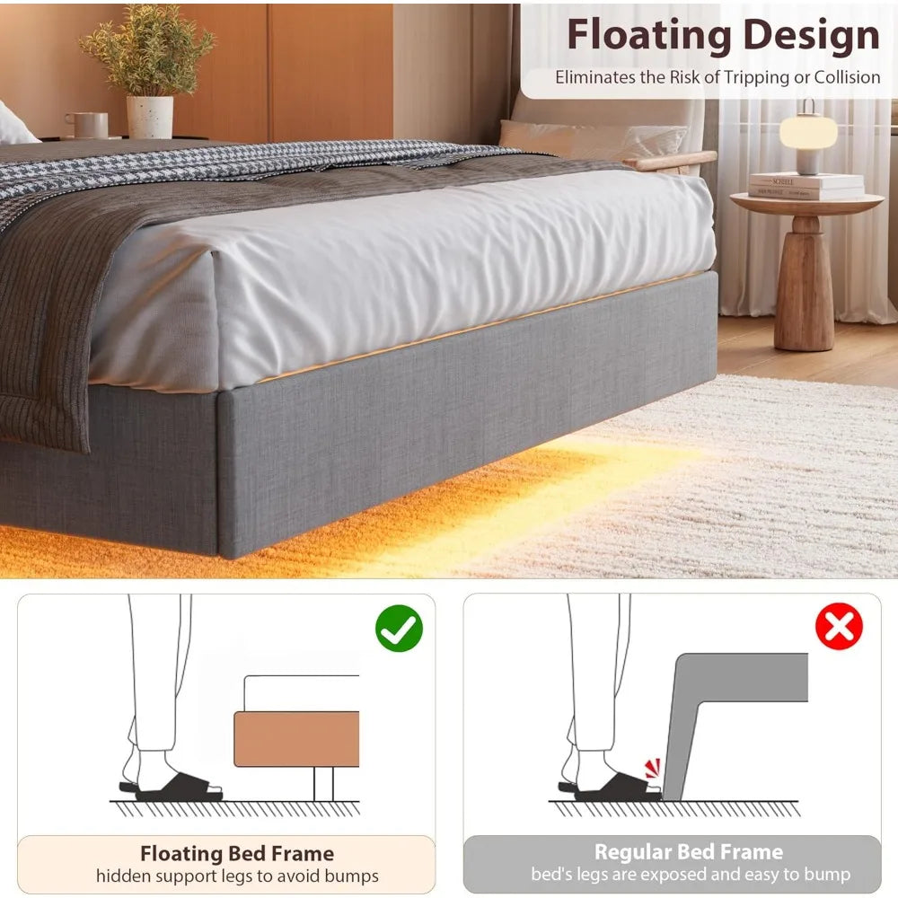 DAFIFY Modern LED Platform Bed With USB Charging Headboard