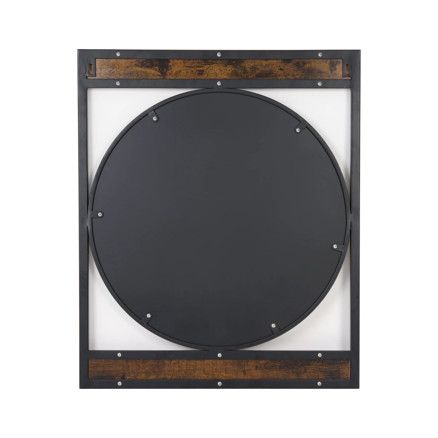 Industrial Metal Wood Frame Wall Mounted Decorative Mirror