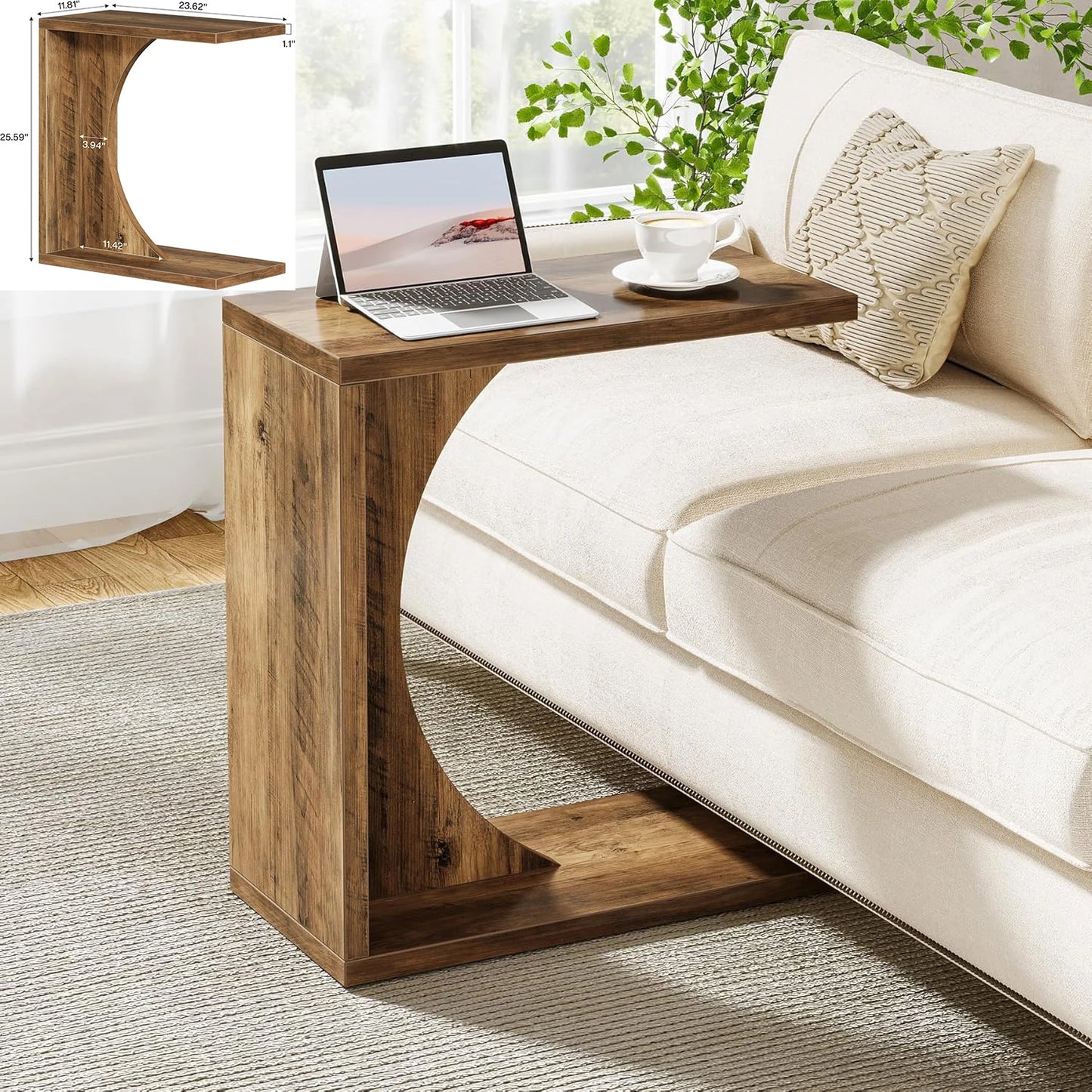 LITTLE TREE Round Wood CShaped End Table Living Room