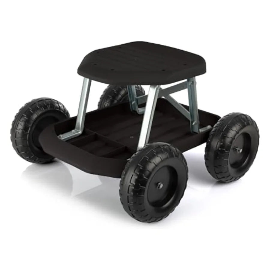 Rolling Garden Stool With Wheels And Tool Tray Organizer