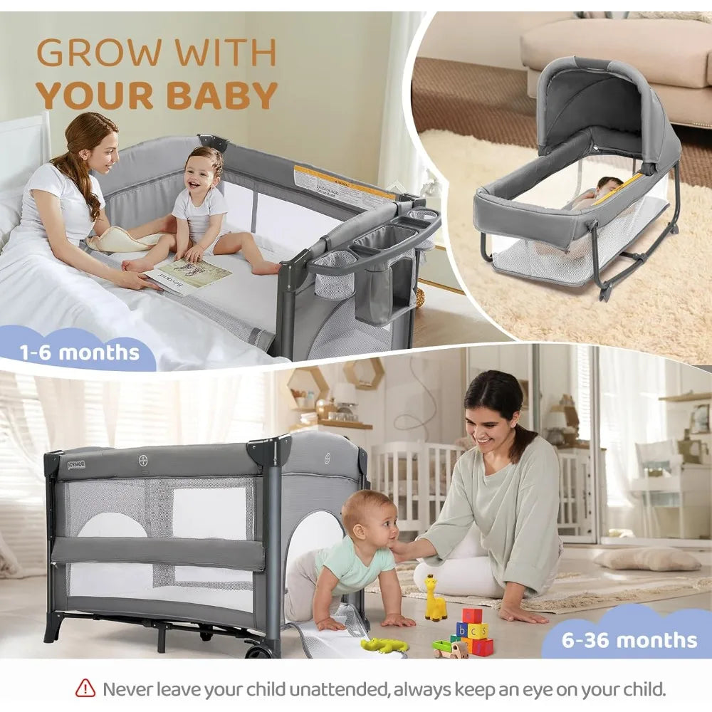 Devine Twin Bassinet Bedside Sleeper Playpen Grey Finish