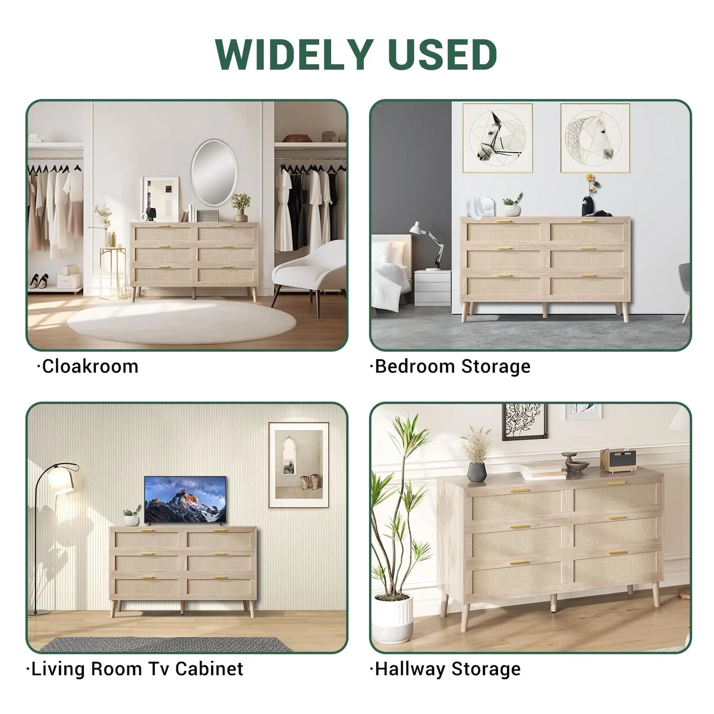 HiMISS Rattan 6 Drawer Dresser