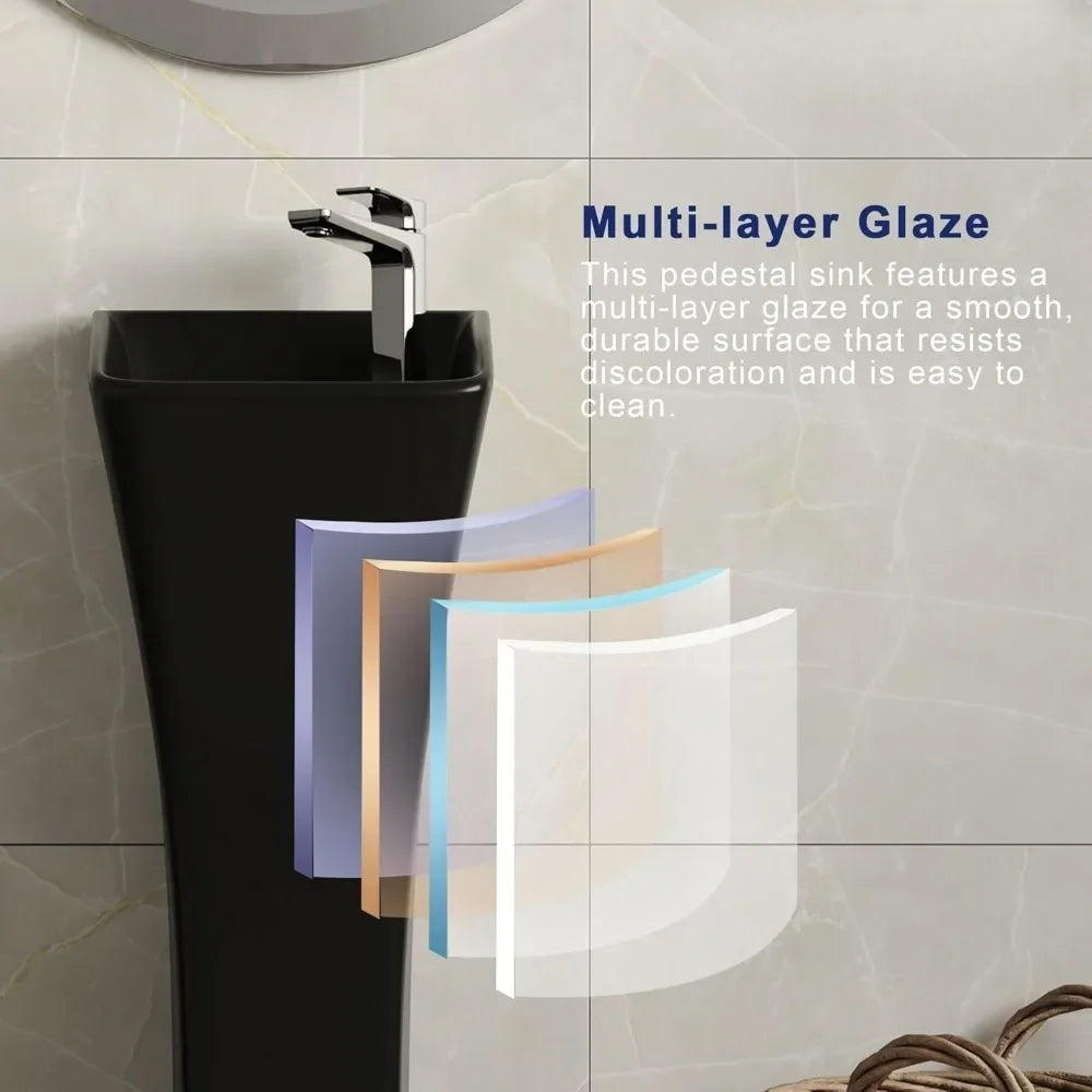 Horizon Modern Ceramic Pedestal Sink 11 Inch Small Bathroom Sink with Overflow