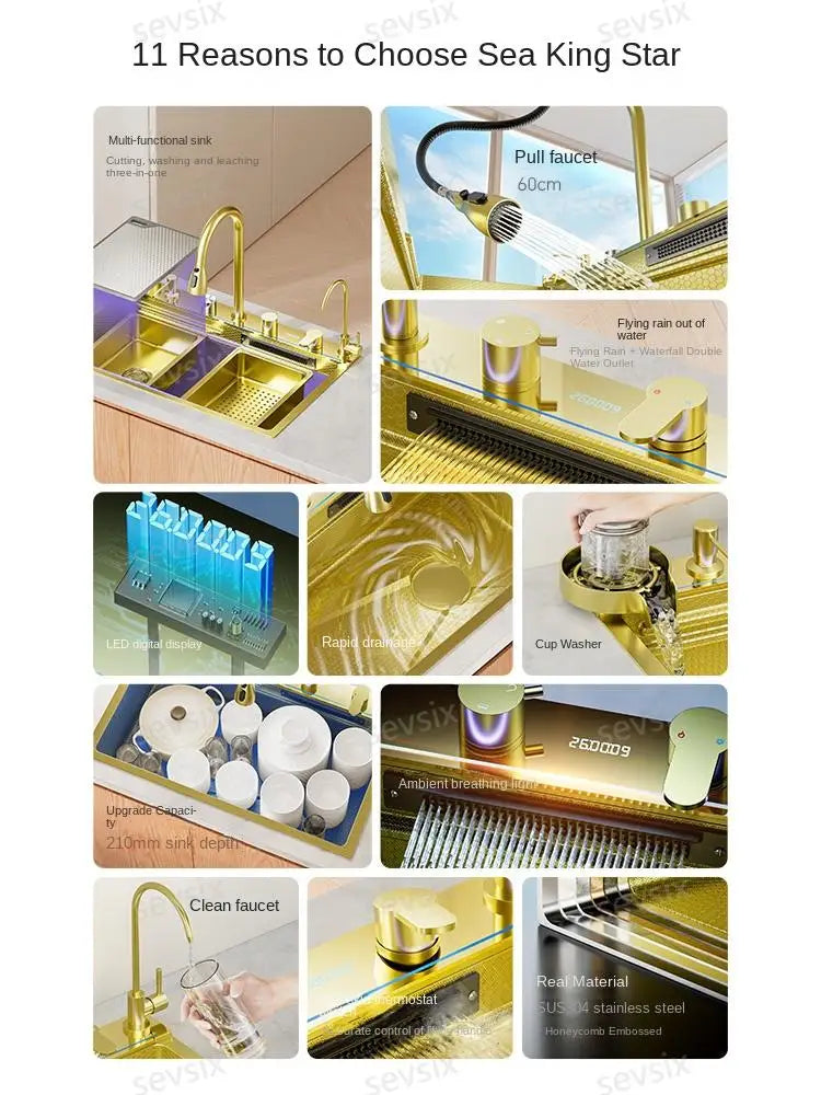 Zuixin Stainless Steel Kitchen Sink Waterfall Honeycomb