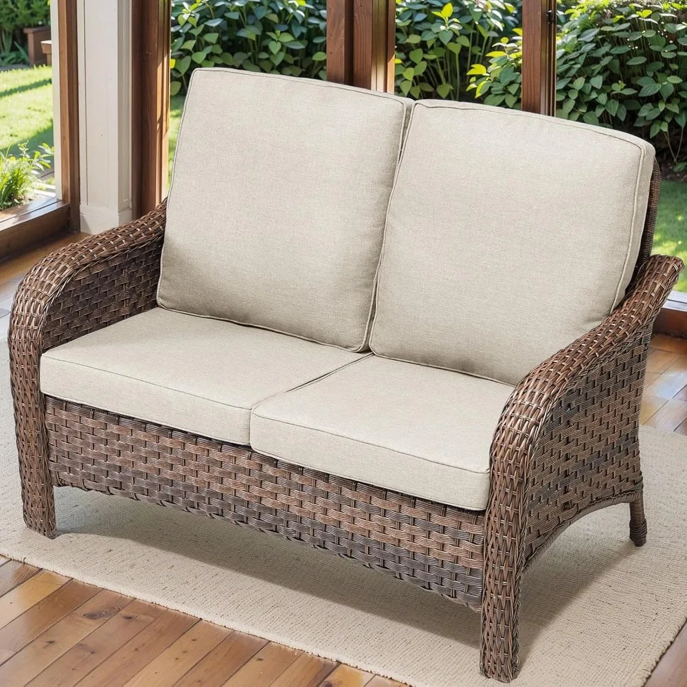 Modern Outdoor Wicker Loveseat Sofa with Cushions for Patio or Deck