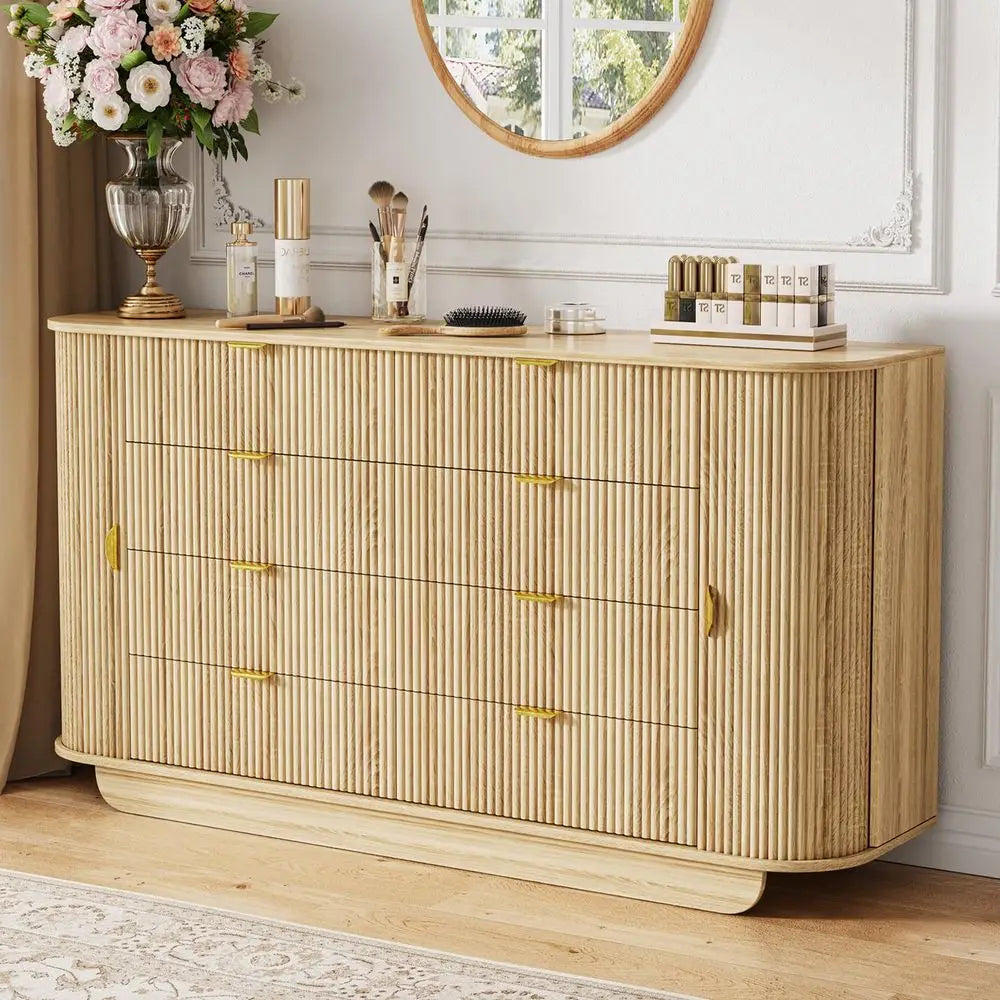 Tambour Dresser Eight-Drawer Chest With Sliding Doors