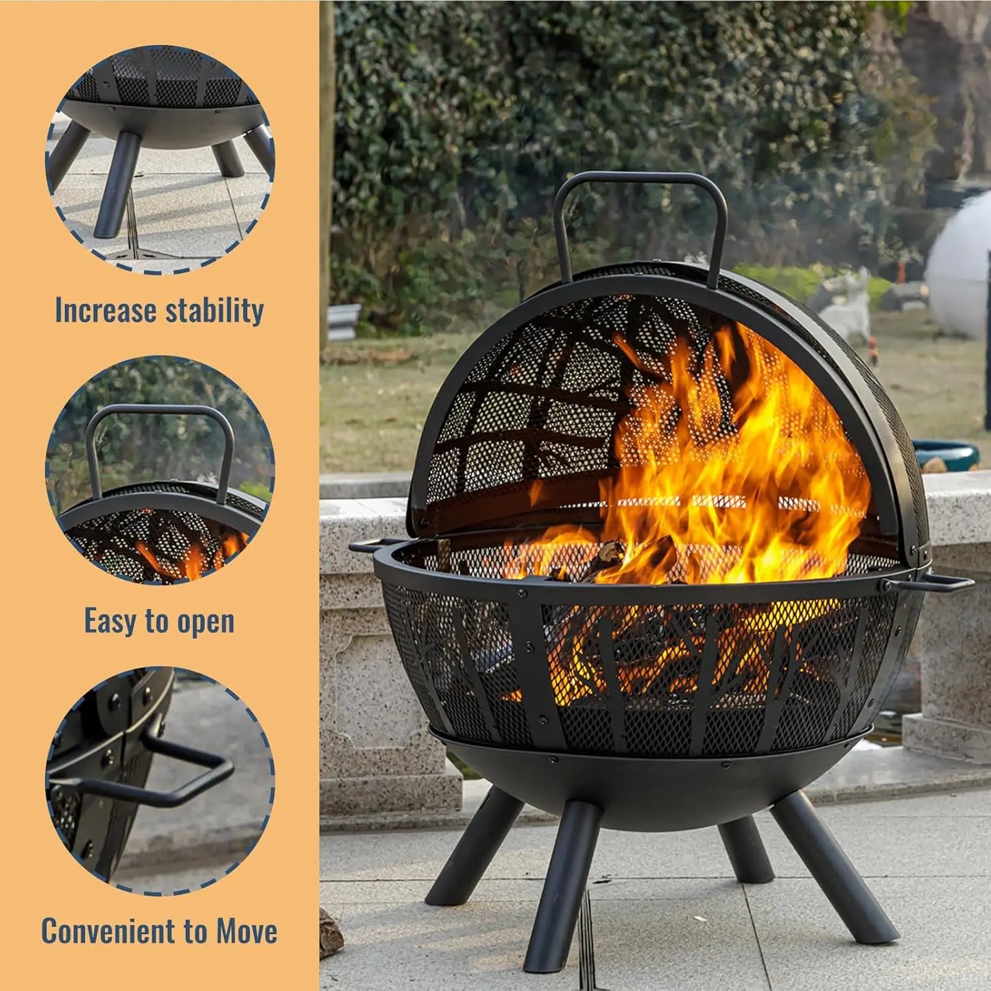 XMSJ Wood Burning Fire Pit With Grill Spark Screen