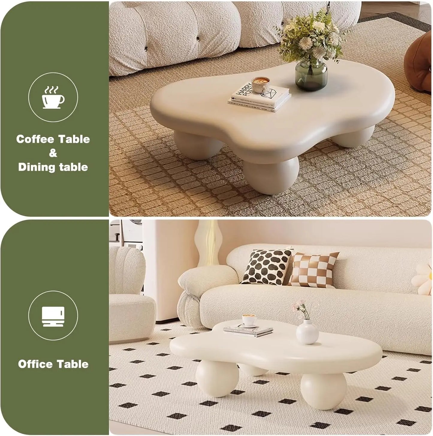 Cloud Coffee Table With Round Corners And Ball Legs